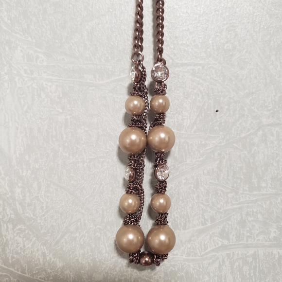 Givenchy Bronze Faux Pearl Rhinestone Chain Necklace - Picture 4 of 10